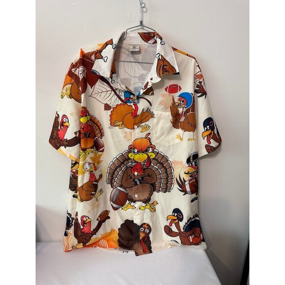 ALOHA INNOVATION.ART.EXPLORATION BUTTON UP SHIRT FOOTBALL/TURKEY size xlarge - Picture 1 of 3